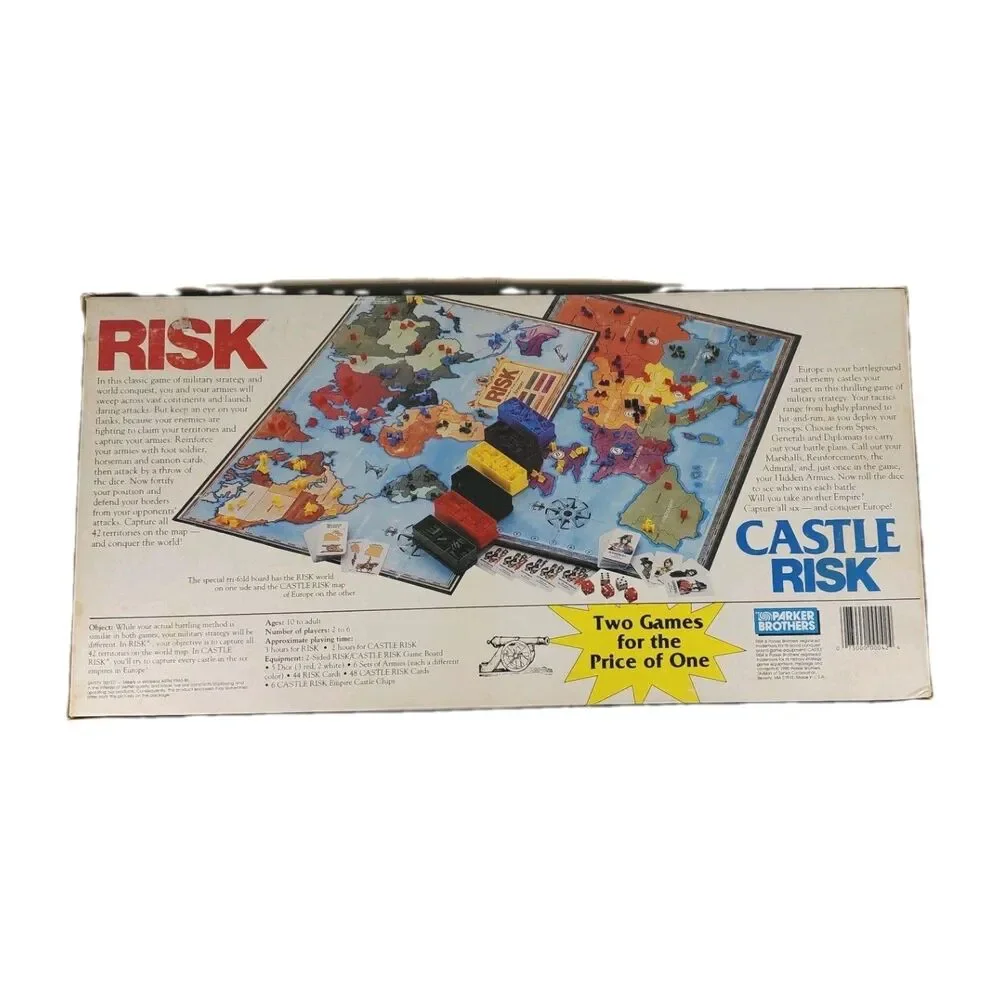 Parker Bros Risk and Castle Risk VTG 1990 Strategy War 2 Board Game COMPLETE EUC
